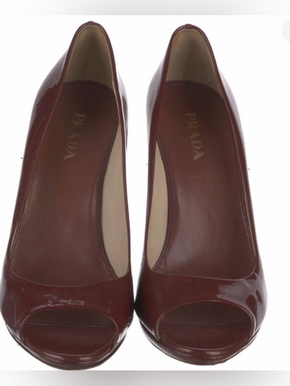 Prada Women's Burgundy Patent Peep-Toe Pumps